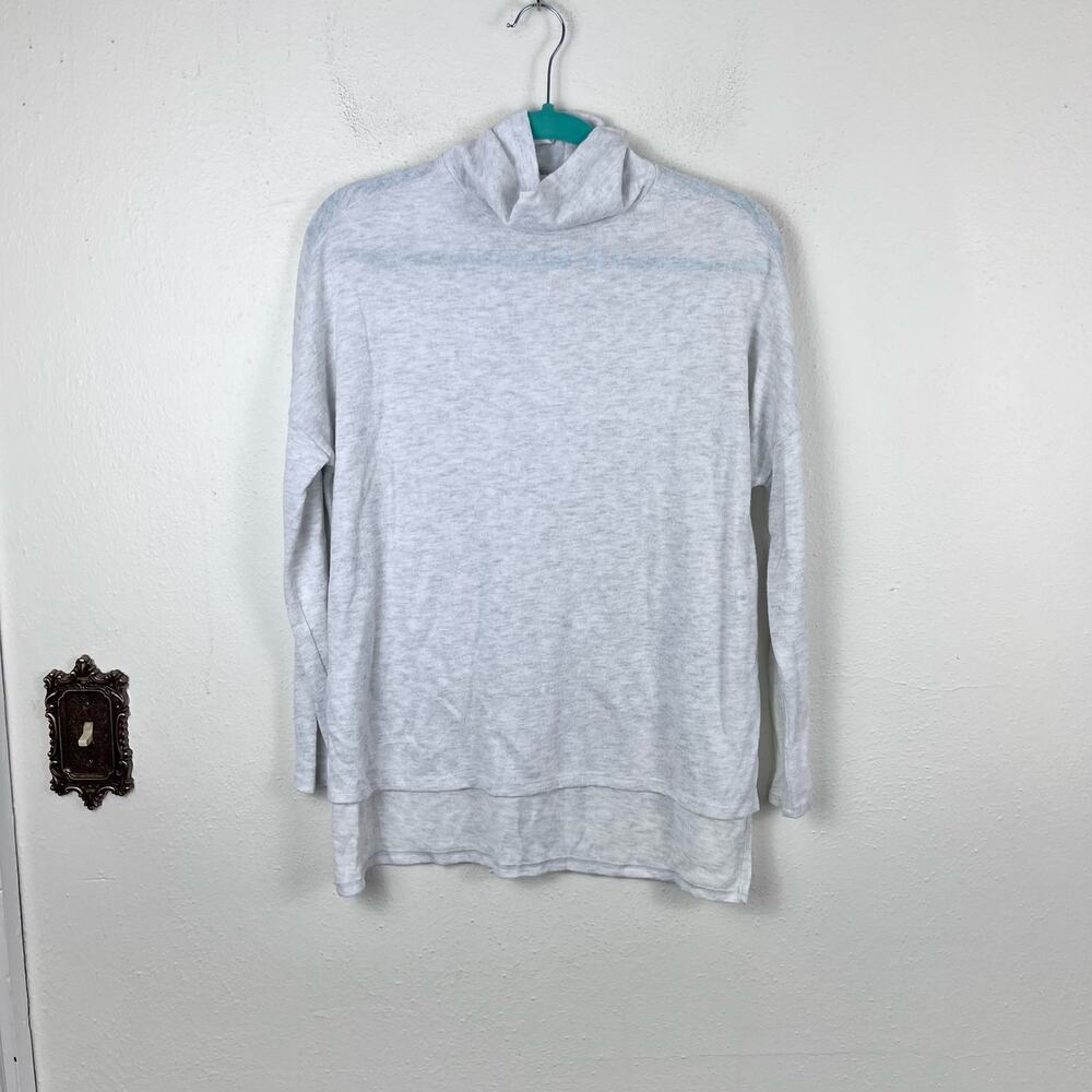 Lucky Brand Women's Light Gray Relaxed Fit Funnel Neck Knit Split Hem Top XS